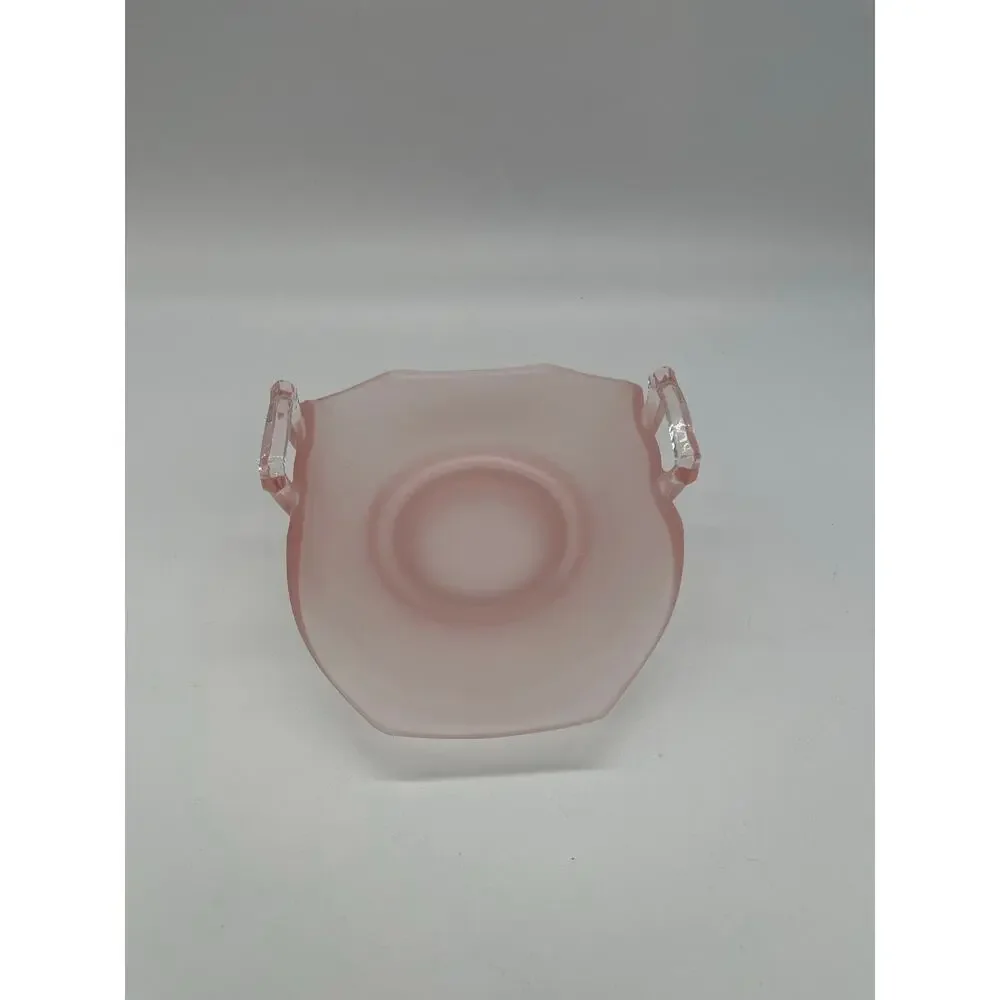 Lancaster Frosted Pink Satin Depression Glass Basket with Handles